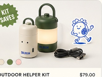 Illustration of the Solbrim Outdoor Helper Kit in coordinated Sand and Olive colors; confirm final package contents before purchase